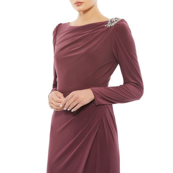 Ieena for Mac Duggal Embellished Dress Long Sleeve Jersey Gown Mauve NWT 10 - Picture 2 of 13
